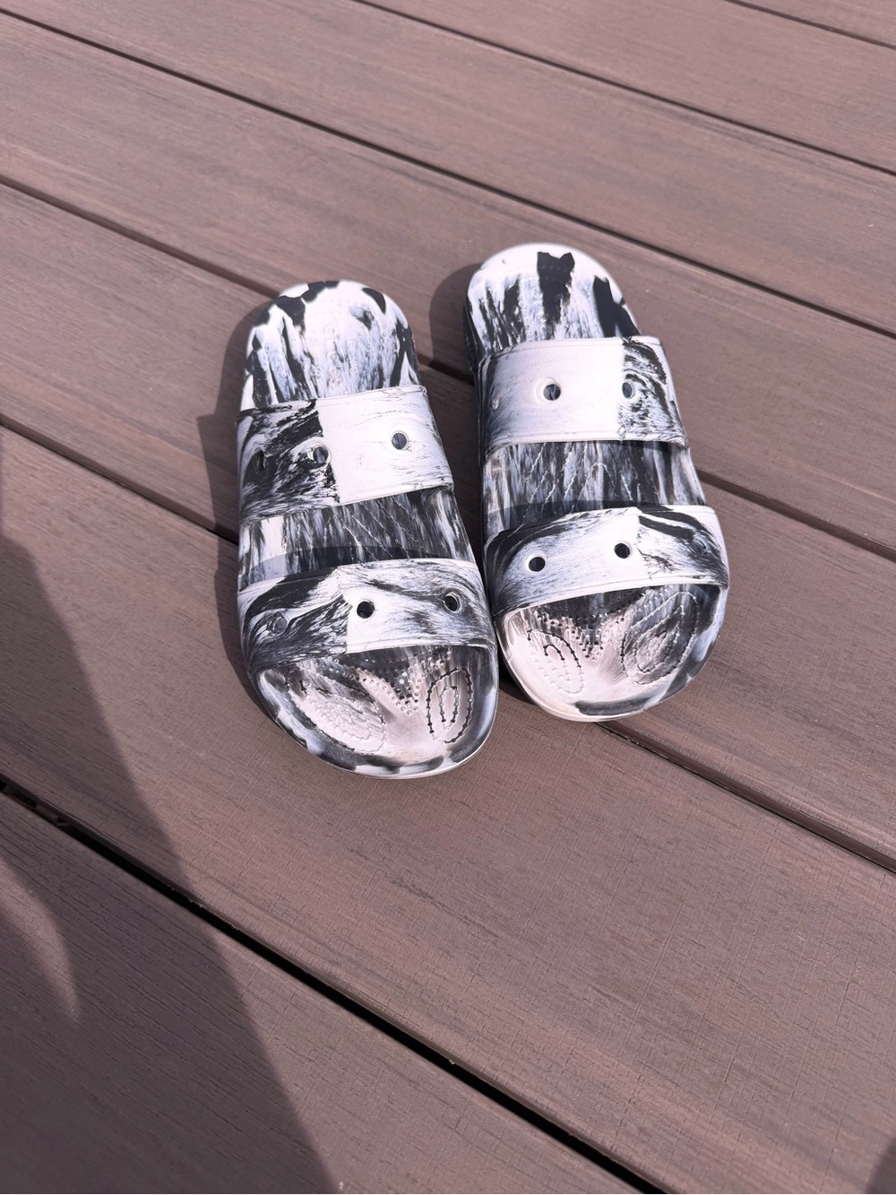 Crocs Iconic Comfort Sandals Slides Baya Two Strap Women's Sz 9 Marble Black